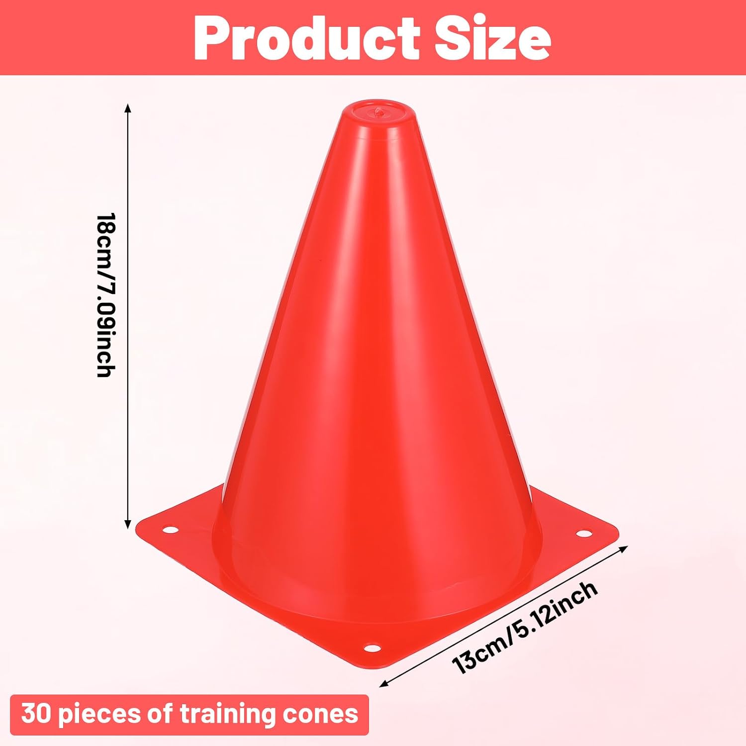 30 Pack 7 Inch Plastic Traffic Cones Sports Training Agility Marker Mini Cones for Soccer, Skating, Football, Basketball, Indoor and Outdoor Games Sports Practice Equipment
