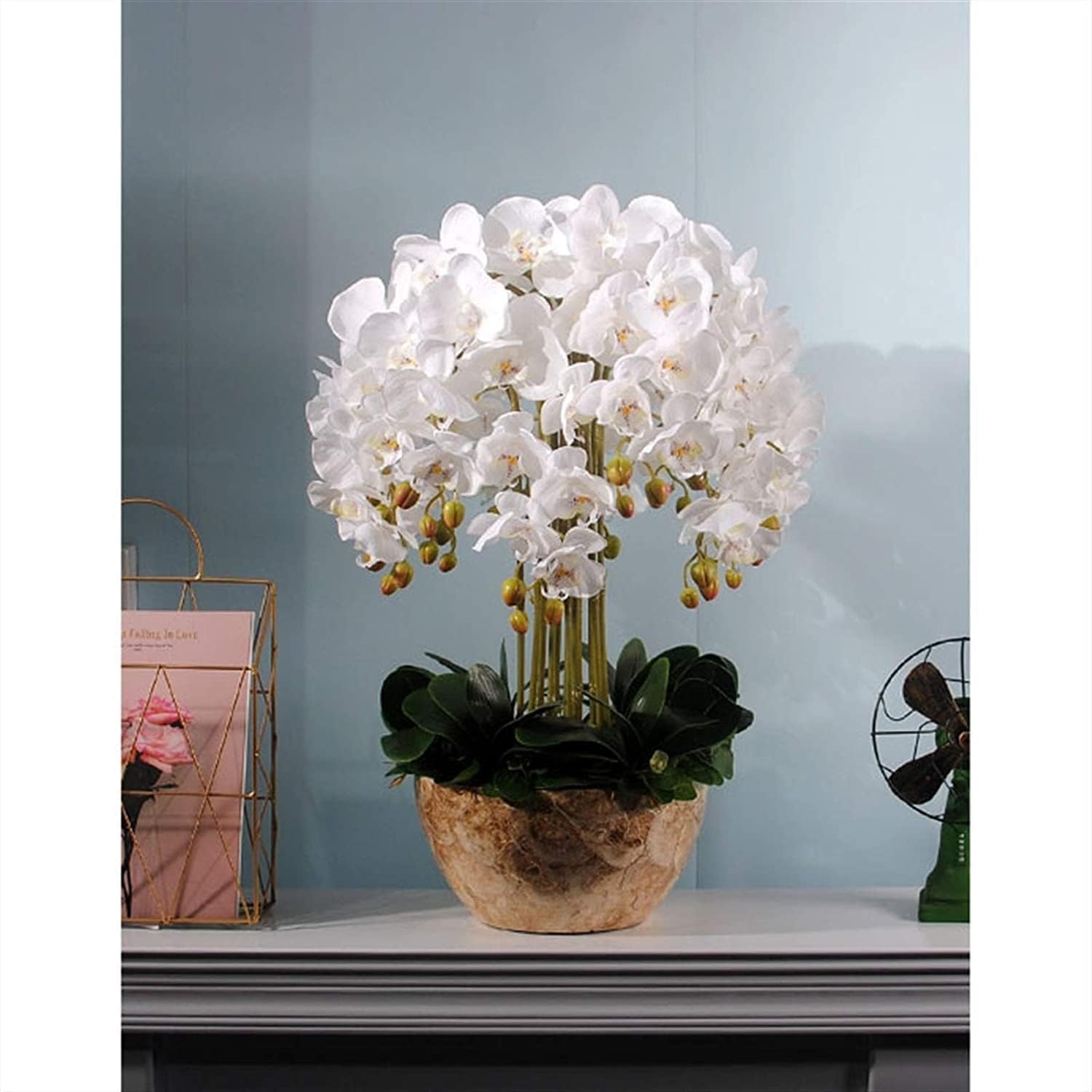 Sztuczny Kwiat, Jedwab, Sztuczne Kwiaty Falenopsis Z Żywicą, Wazon, Sztuczna Orchidea, Sztuczne Kwiaty, 63 Cm, Doniczka, Sztuczne Kwiaty
