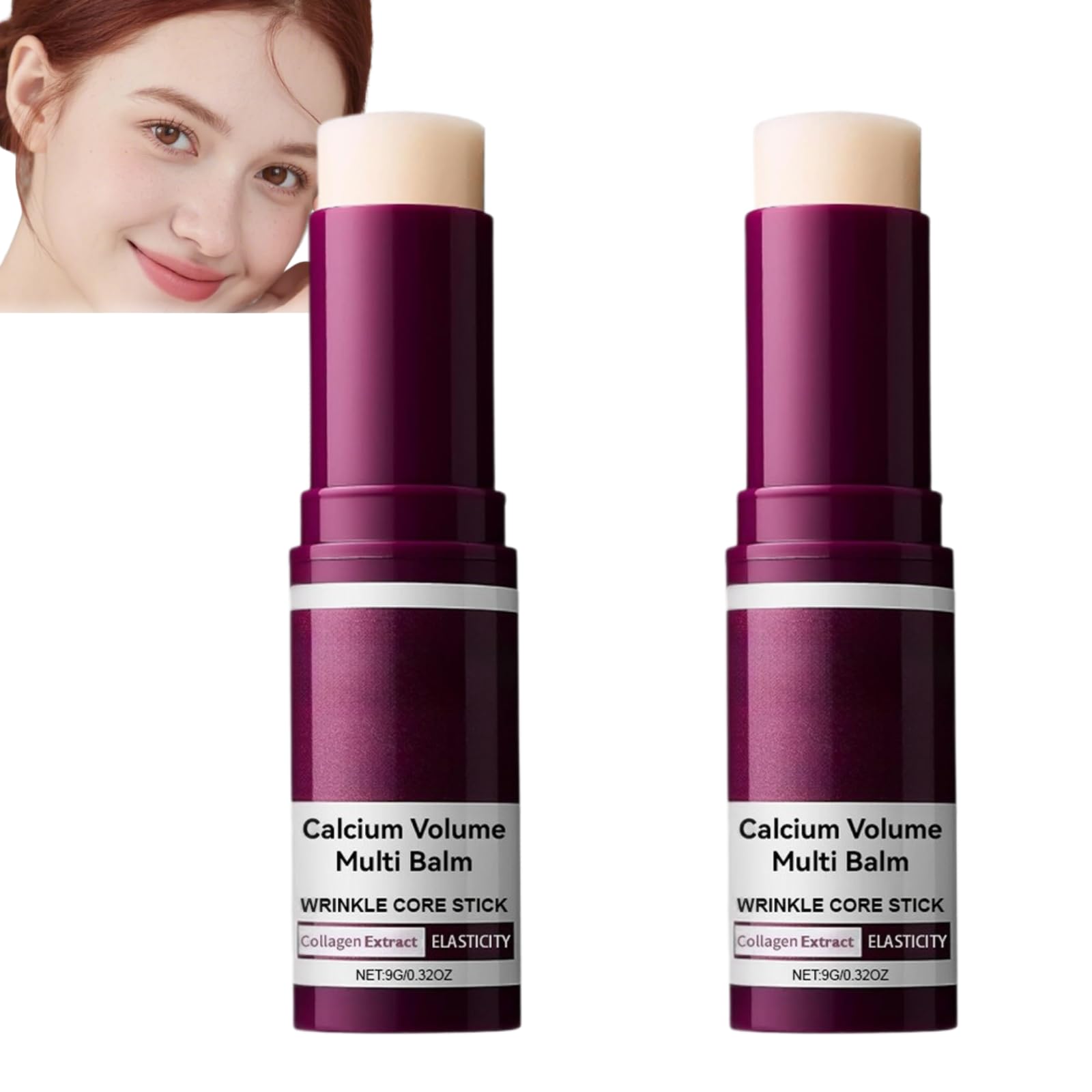 Calcium Volume Multi Balm Stick, stick antirughe con estratto di collagene, balsamo idratante ed elasticizzante per viso, occhi e labbra, cura multiuso per l'uso quotidiano (2 pezzi)