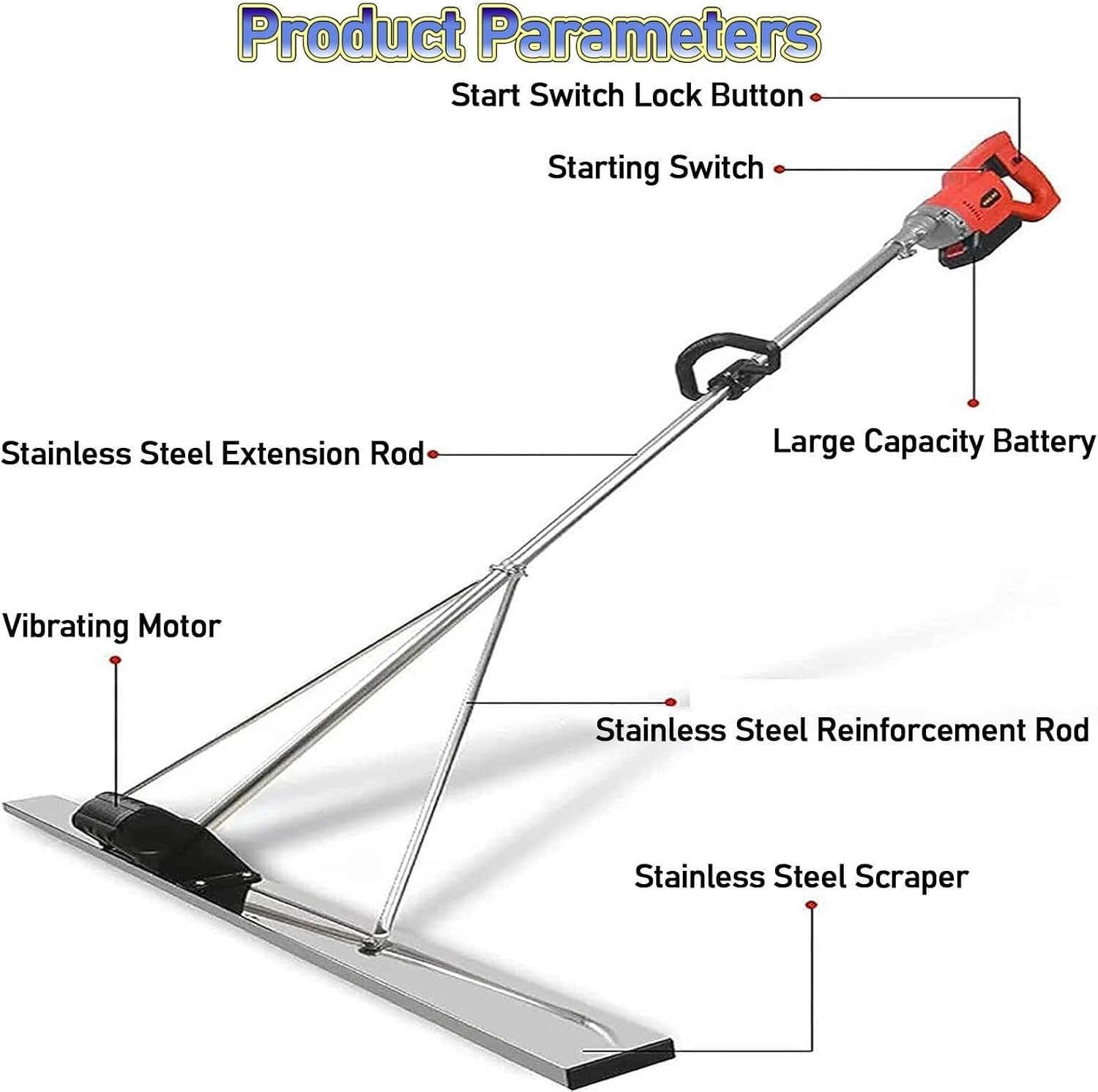 Concrete Finishing Tool, Battery Powered, 3000-6000rpm Concrete Surface Leveling Tamper Ruler, Electric Cordless Screed Cement Finishing Vibrating Machine (Color : 2xbattery, Size : 1.8M)