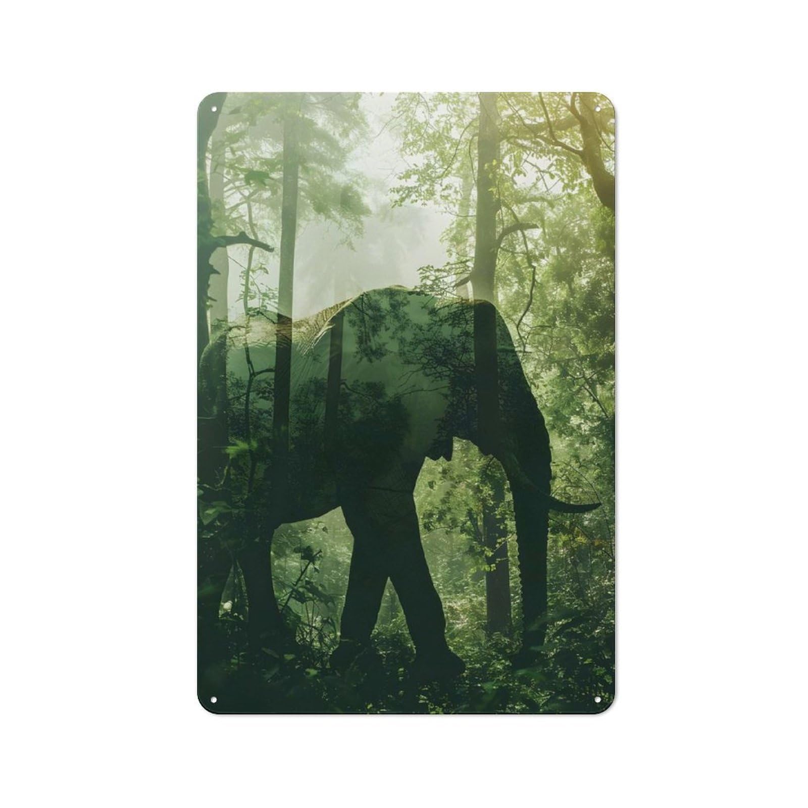 Elephant Double Exposure Vintage Metal Sign 30x20cm for Hobby Room Or Studio, Housewarming Present for People Styling Hobby Room And Studio