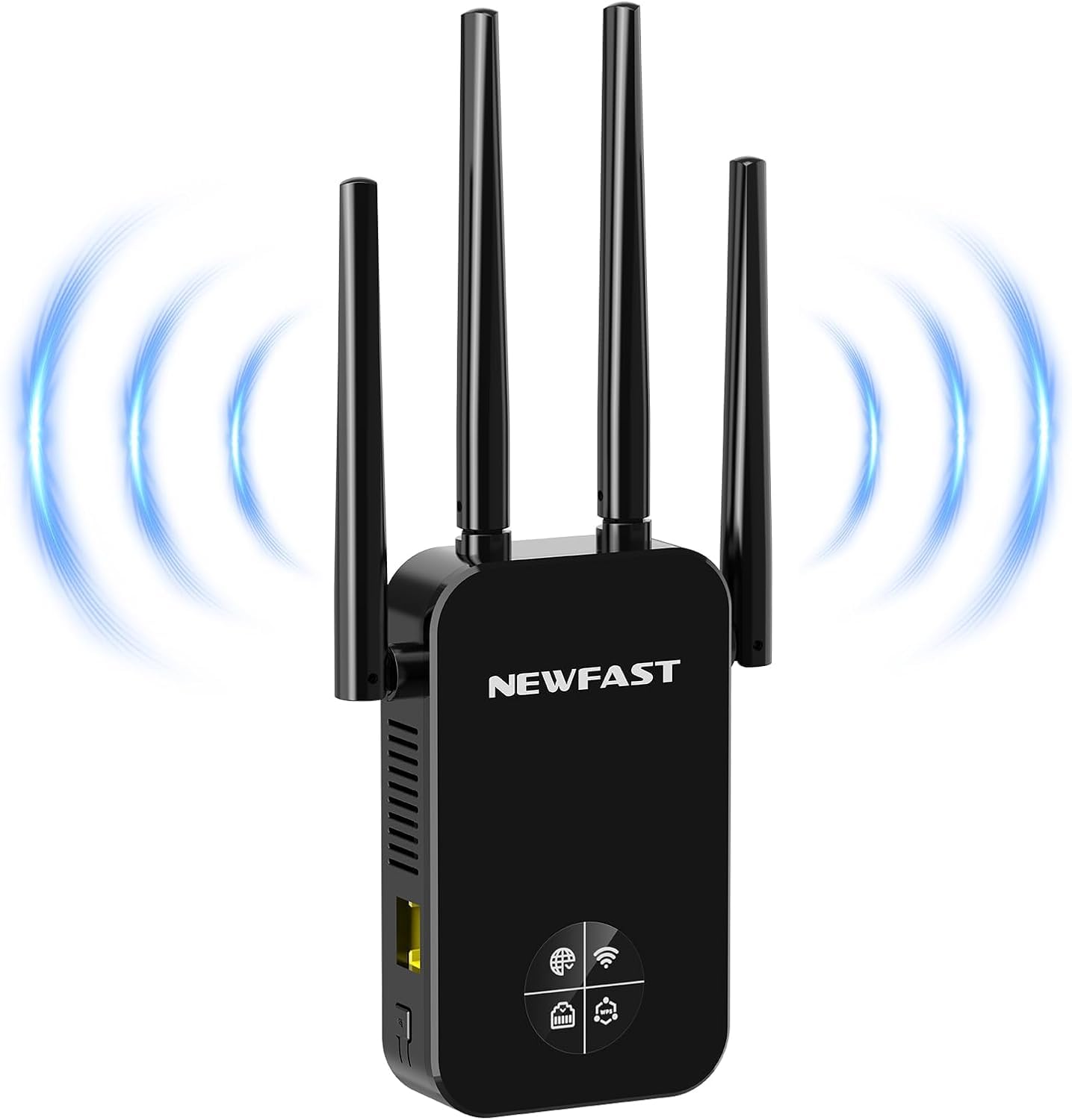 NEWFAST WLAN Verstärker,1200Mbps WiFi Extender Dual-Band WLAN Repeater mit 4 Schwenkbare Antenne,WPS,MU-MIMO,Unterstützung Repeater/Router/Ap Modus für Zuhause und Büro,1-Tippen Einrichten,EU Plug