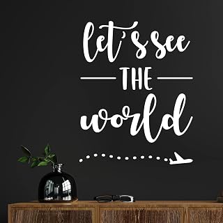 Vinyl Wall Art Decal - Let's See The World - 14" x 17.5" - Airplane Icon Trendy Motivational Travel Quote Sticker for Travelers Home Bedroom Living Room Work Office Store Decor (White)