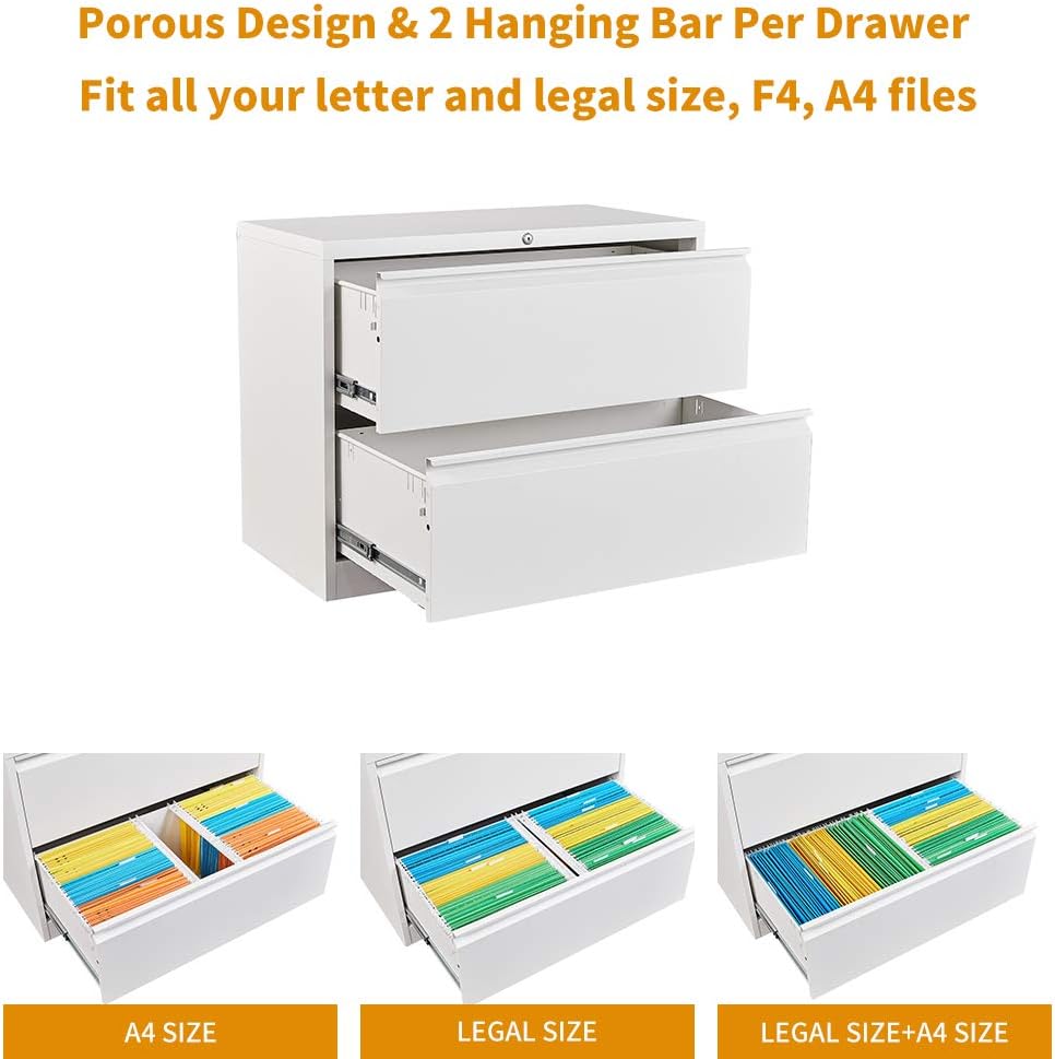 STEELCUBE 2 Drawer Lateral File Cabinet, 2 Drawer Lateral File Cabinet with Lock, Metal Lateral File Cabinet for Home and Office. (White) : Office Products