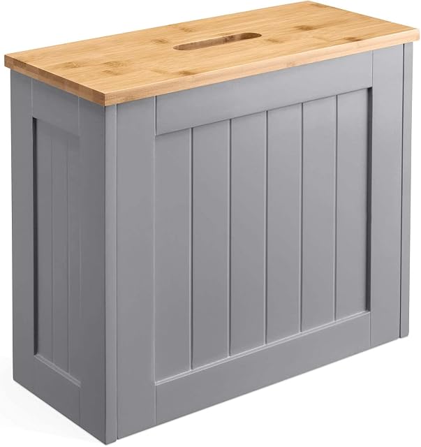 Grey Slimline Multipurpose Wooden Grey Free Standing Toilet Roll Paper Tissue Holder Bathroom Storage Unit Solution Slimline Roll Paper Cabinet, Compact Wooden Shaker, Multi-Purpose Cleaning Tidy Box