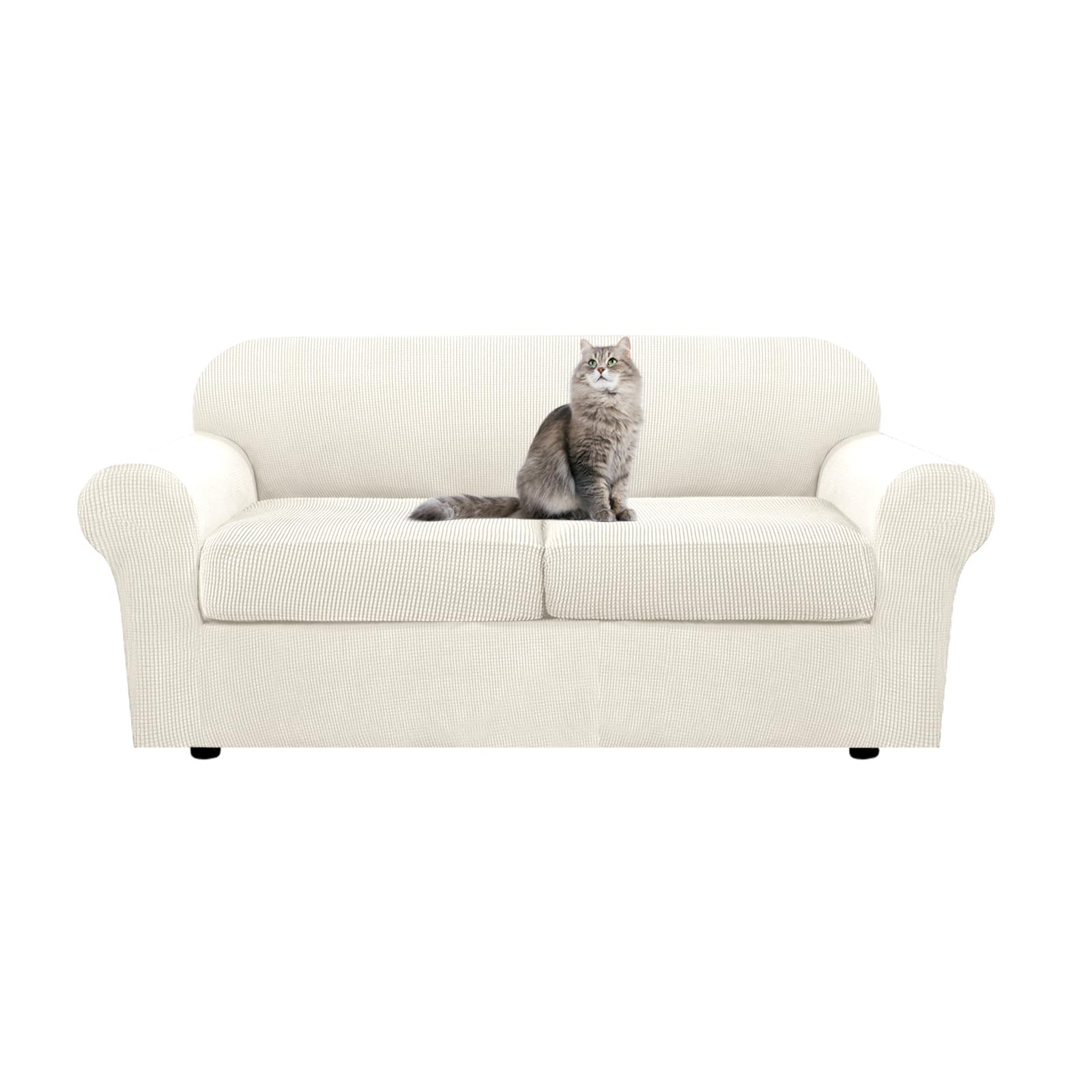 SYLC Ektorp Sofa Cover with Seat Cushions Covers and Backrests Covers Sofa Covers Stylish Stretch Jacquard Couch Slipcover Protector (Ivory,Love+2 L Seats)