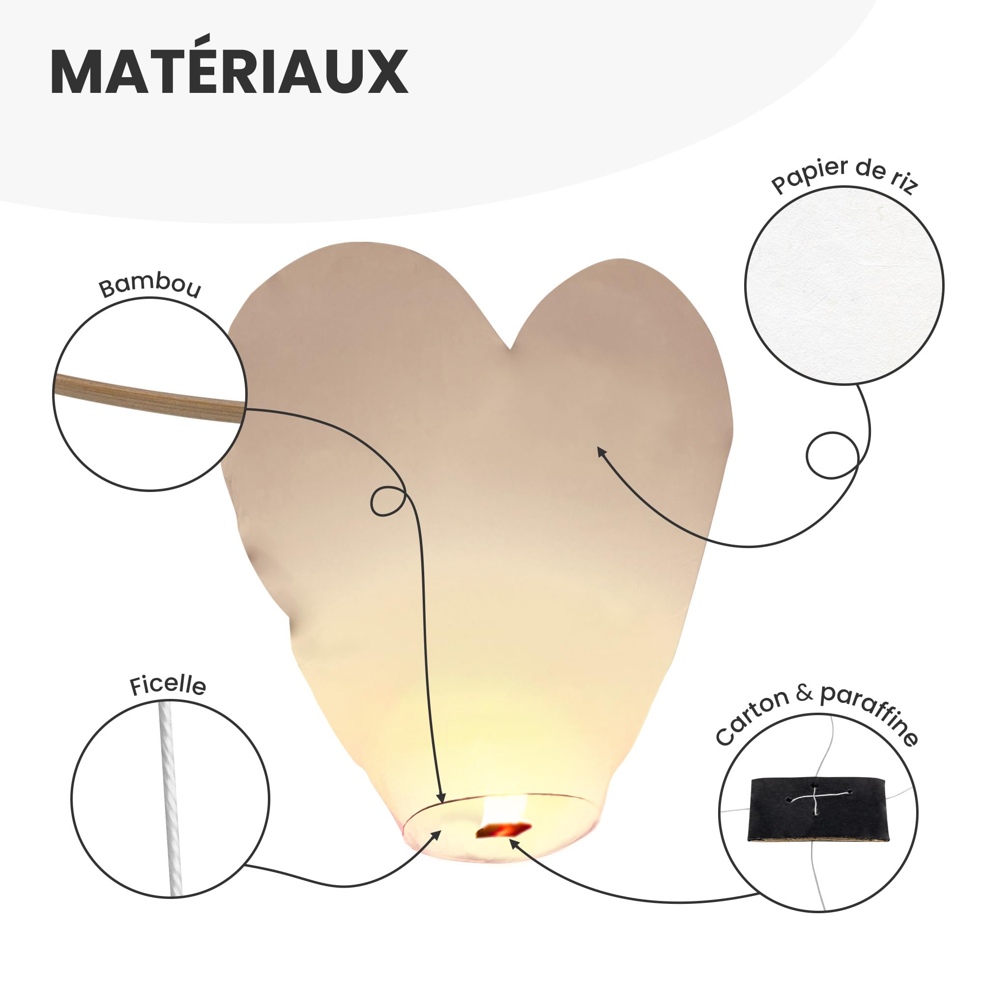 SKYLANTERN Lot de 10 Lanternes Volantes en Forme de Coeur 60 x 120 cm - Chinoise Blanche - Papier Idéal pour Soirée Romantique, St Valentin et Mariage en Extérieur