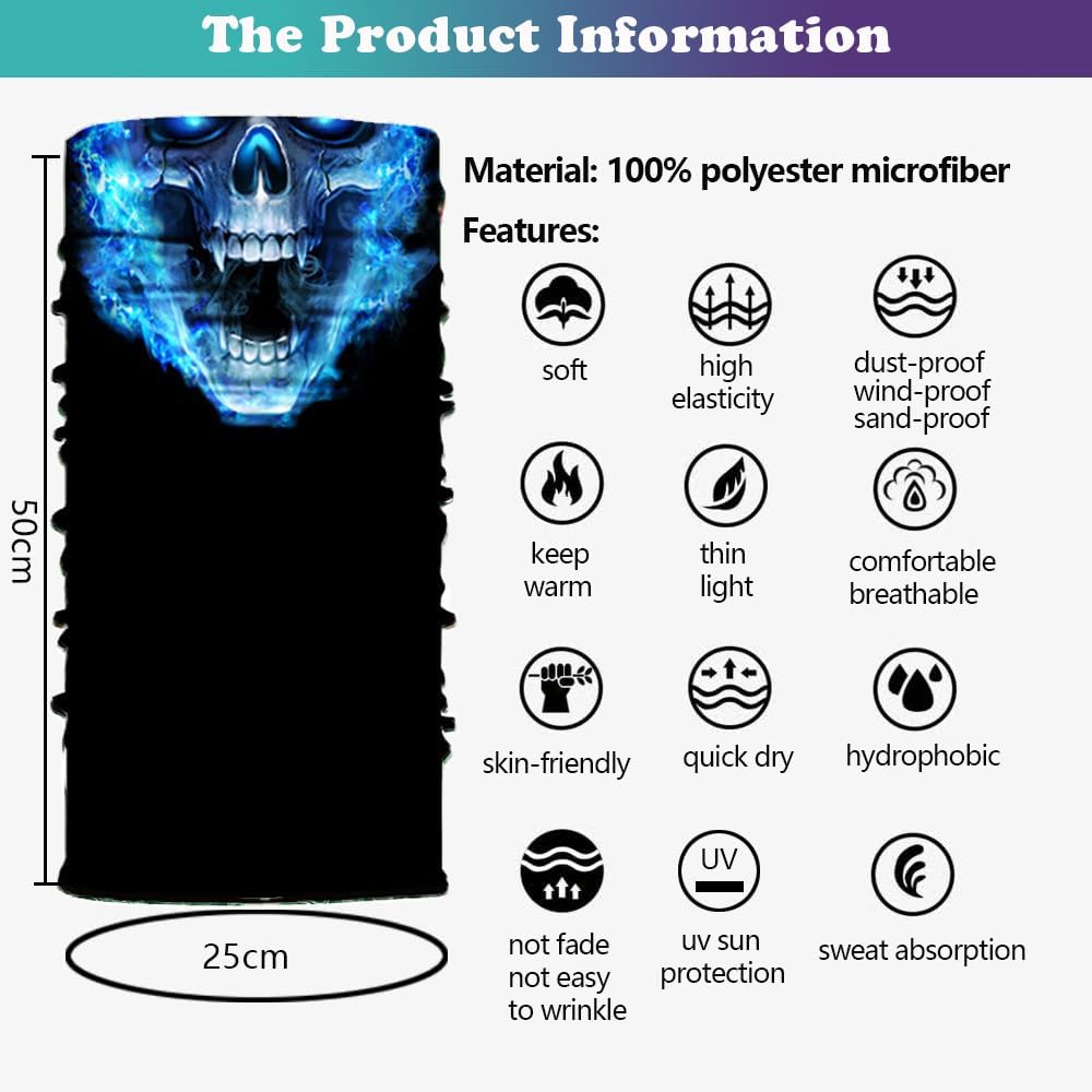 Neck Gaiter Mask,Bandana Gator Face Cover Mask Sun UV Protection,Neck Warmer Balaclava,Tube Face Scarf,Headband for Outdoor - Image 3