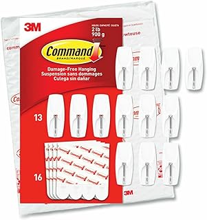 General Purpose Wire Hooks, Medium, 2 Lb Cap, White, 13 Hooks And 16 Strips/Pack