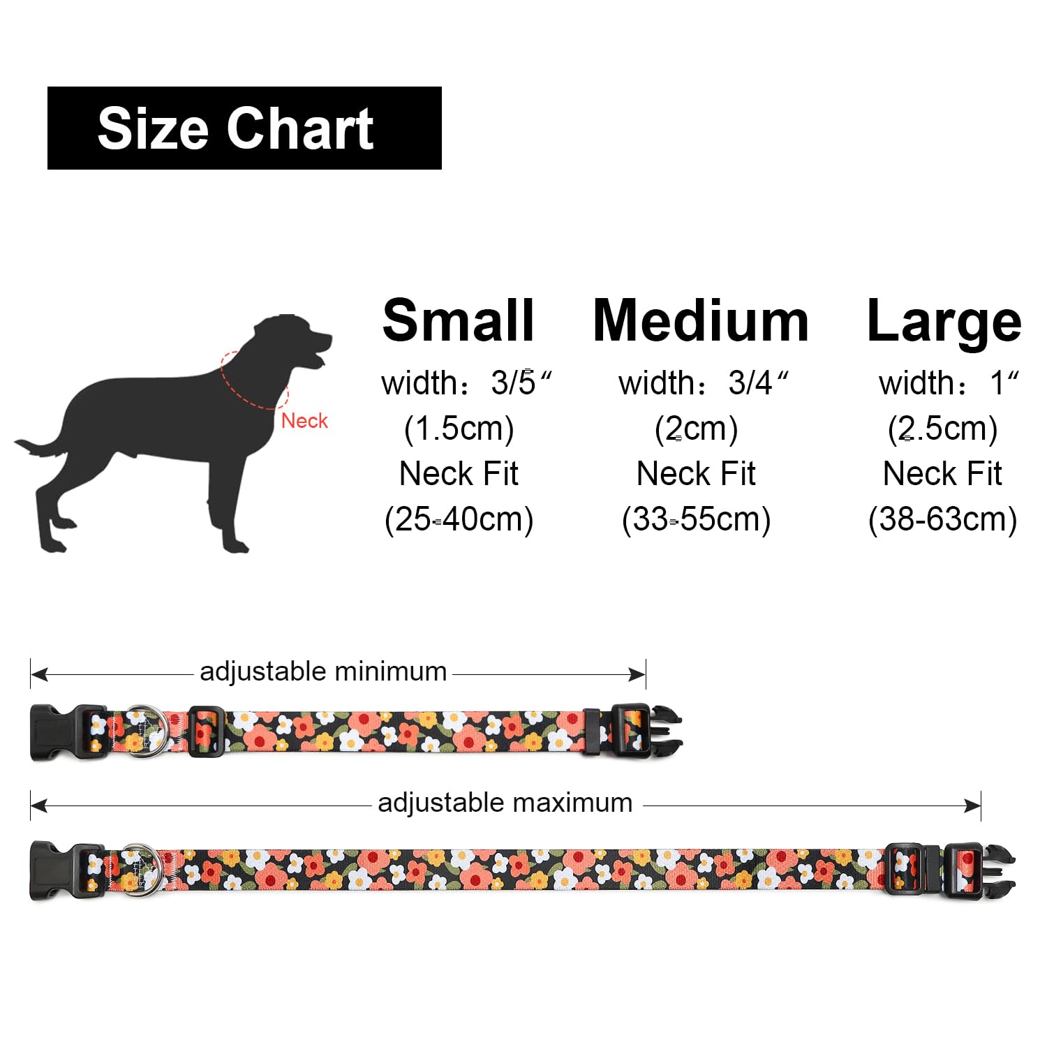 Adjustable Dog Collar with Patterns, Ultra Comfy Soft Nylon Breathable Pet Collar for Small Medium Large Dogs (L, Floral Orange) — view 4