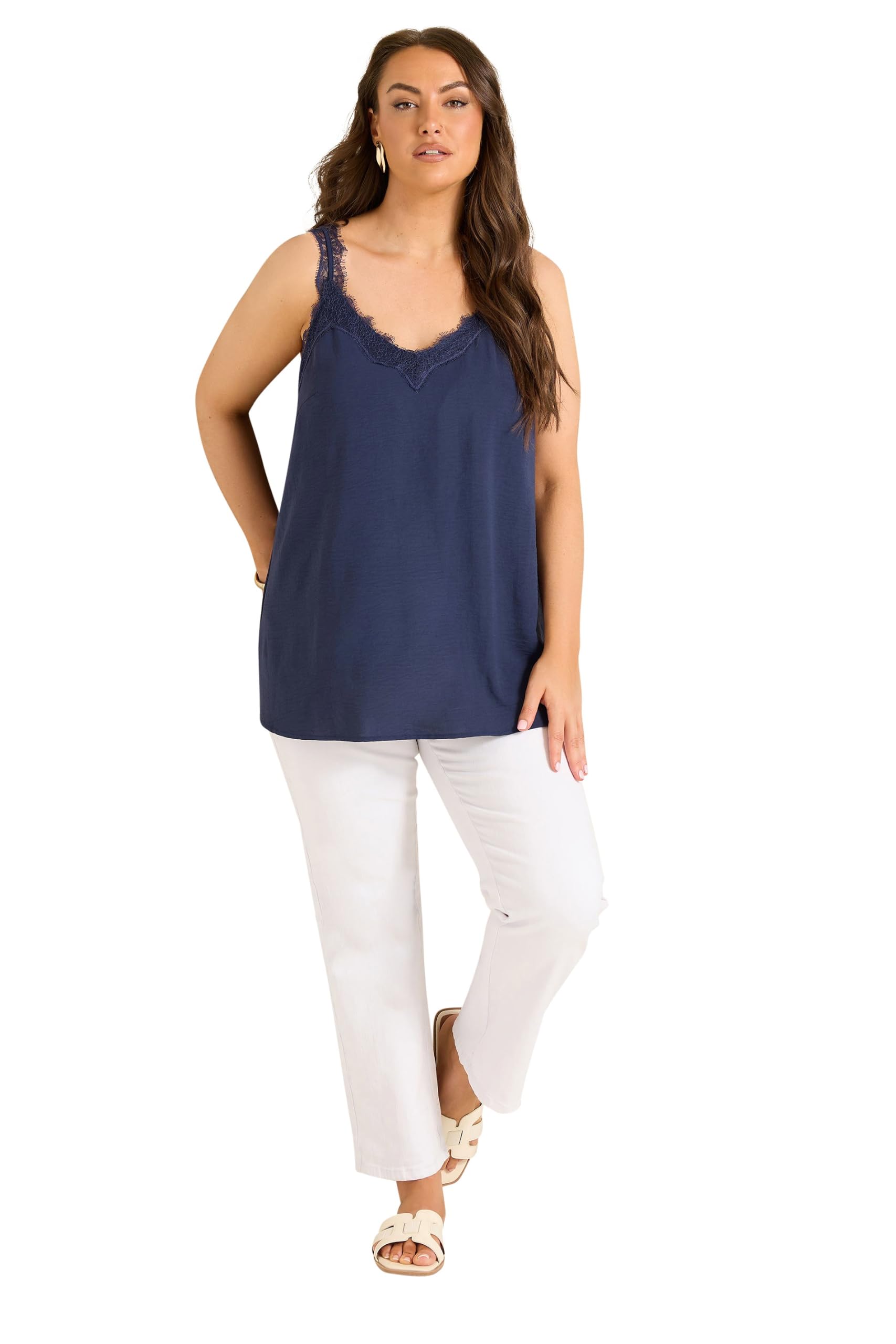 Evans Women's Blue Curve Navy Lace Trim Cami Vest Top Size 20