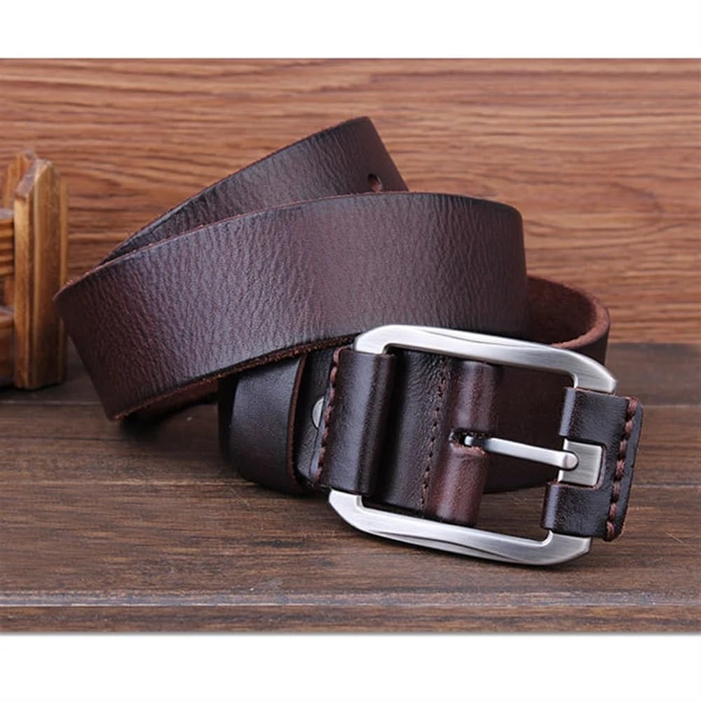Cinturón Ajustable de Cuero Genuino, Cinturón Casual de Cuero de Capa Superior for Hombre Cinturones de Cuero Genuino con Hebilla de diseño Vintage(Black,115)