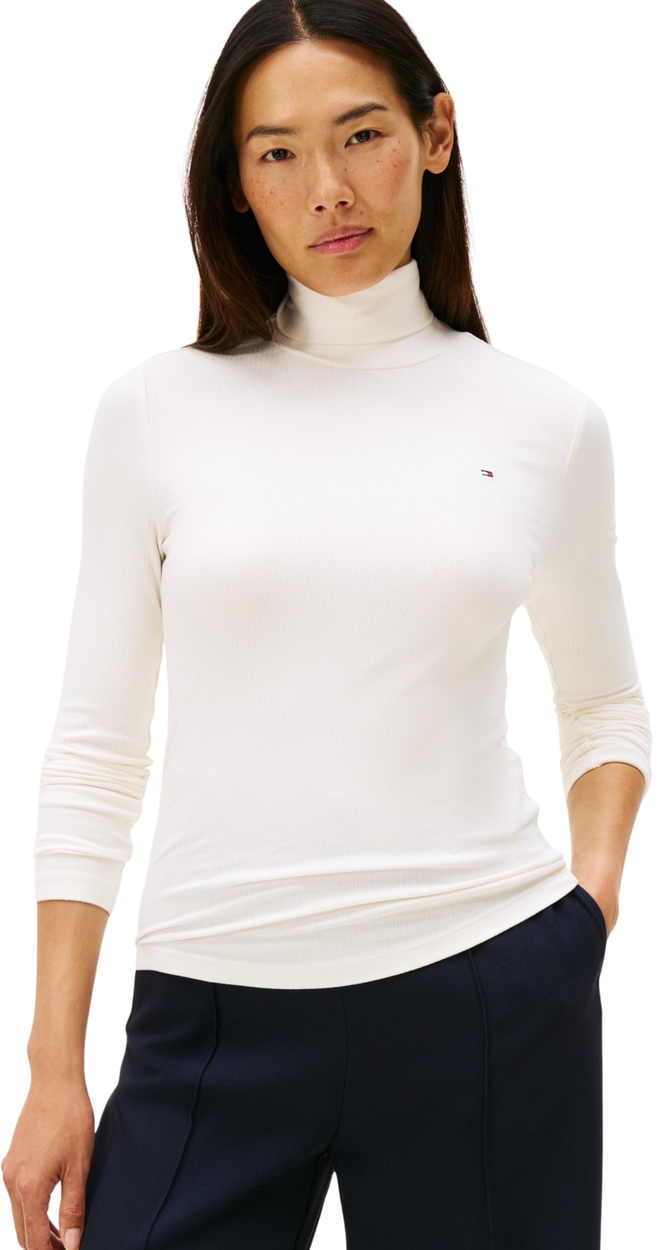 Tommy Hilfiger Damen Pullover Slim Rib Rollkragen