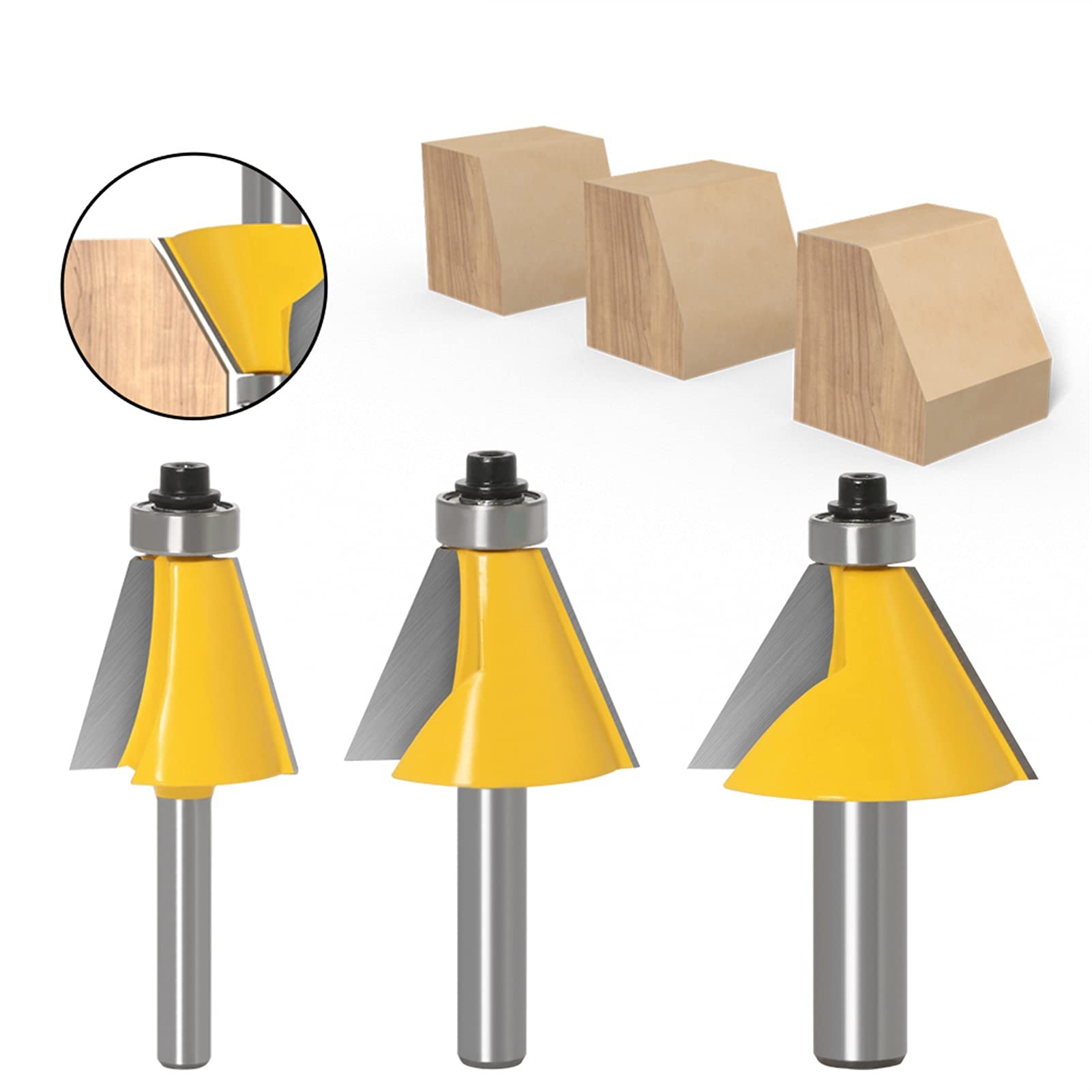 Bit de enrutador de chaflán Bit de 15 grados Bed Bedging cortador de fresado Máquinas de madera Herramientas Fresas de mango JIYAMI'EN EL (Size : 3PCS 6.35mm)