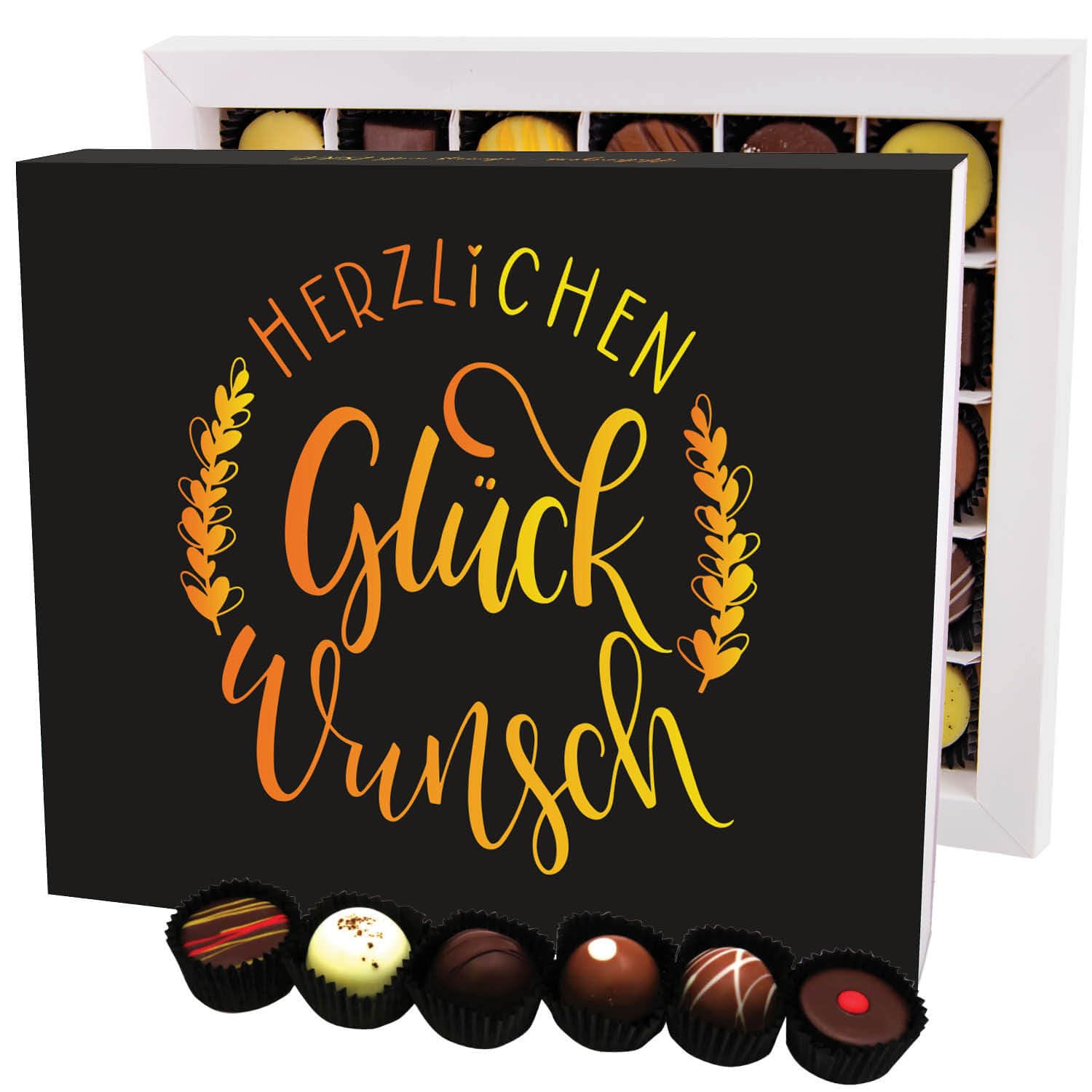 Hallingers Genuss Manufaktur Pralinen Glückwunsch-Geschenk - ohne Alkohol, handmade aus Confiserie-Edelkakao in wertiger XXL-Geschenkbox "Herzlichen Glüc...", Geschenkidee für Frauen Männer