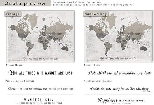 Miniatura 6 de Mapa de viaje con alfileres y cita personalizada, póster de mapa del mundo, mapa de viaje personalizado, 24 x 32 pulgadas hasta 40 x 53 pulgadas