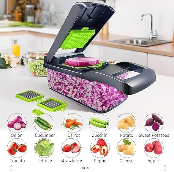 Original 14 in 1 Vegetable Chopper Vegetable Cutter Mandoline Vegetable Slicer - Veggie Onion Potato Salad Food Chopper Manual-Veg Chopper and Dicer/Julienne- Kitchen Tools & Gadgets | Grey