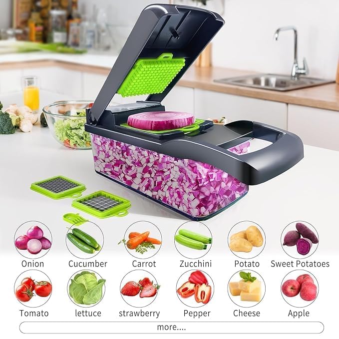 14 in 1 Vegetable Chopper Vegetable Cutter Mandoline Vegetable Slicer - Veggie Onion Potato Salad Food Chopper Manual-Veg Chopper and Dicer/Julienne- Kitchen Tools & Gadgets | Grey - Image 6