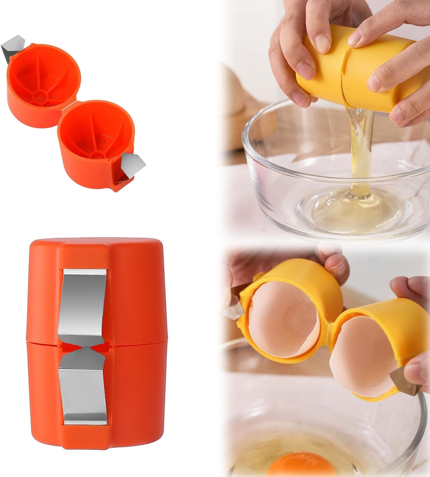 Egg Shell Opener, 2025 Egg Cracker Tool for Raw and Hard-Boiled Eggs, Handheld Egg Peeler and Separator, Stainless Steel Eggshell Breaker, Kitchen Gadgets for Cooking and Baking (1pc Orange)