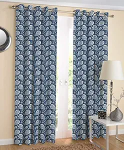 AIRWILL Cotton Paisley Grommet Eyelet Door Curtain, 4 X 7 Ft, Blue, Pack of 2, Grommets(Eyelet)