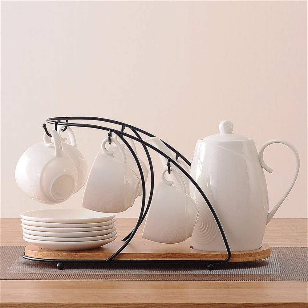 Juego de Tazas de café y té de 14 Piezas Juego de Servicio de café y té de Porcelana esmaltada con portavasos Juego de Tazas y Tetera de 6 Piezas Juego de Bebidas para té de la Tar