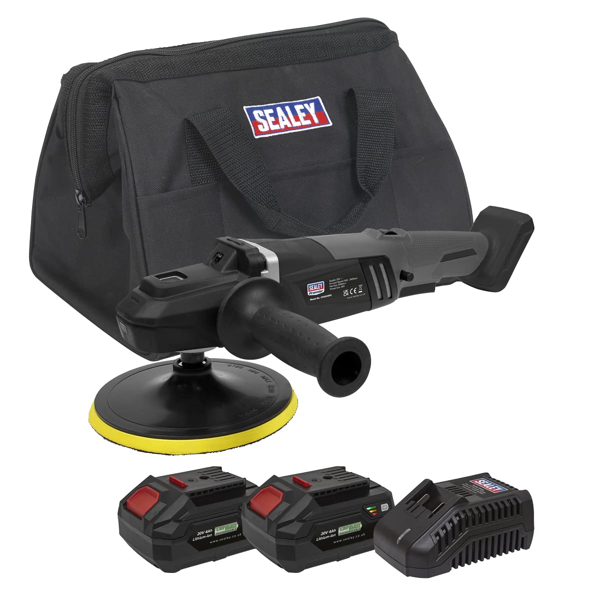 Sealey 20V 4Ah SV20 Series Ø180mm Brushless Rotary Polisher Kit - 2 Batteries - CP20VRPXKIT