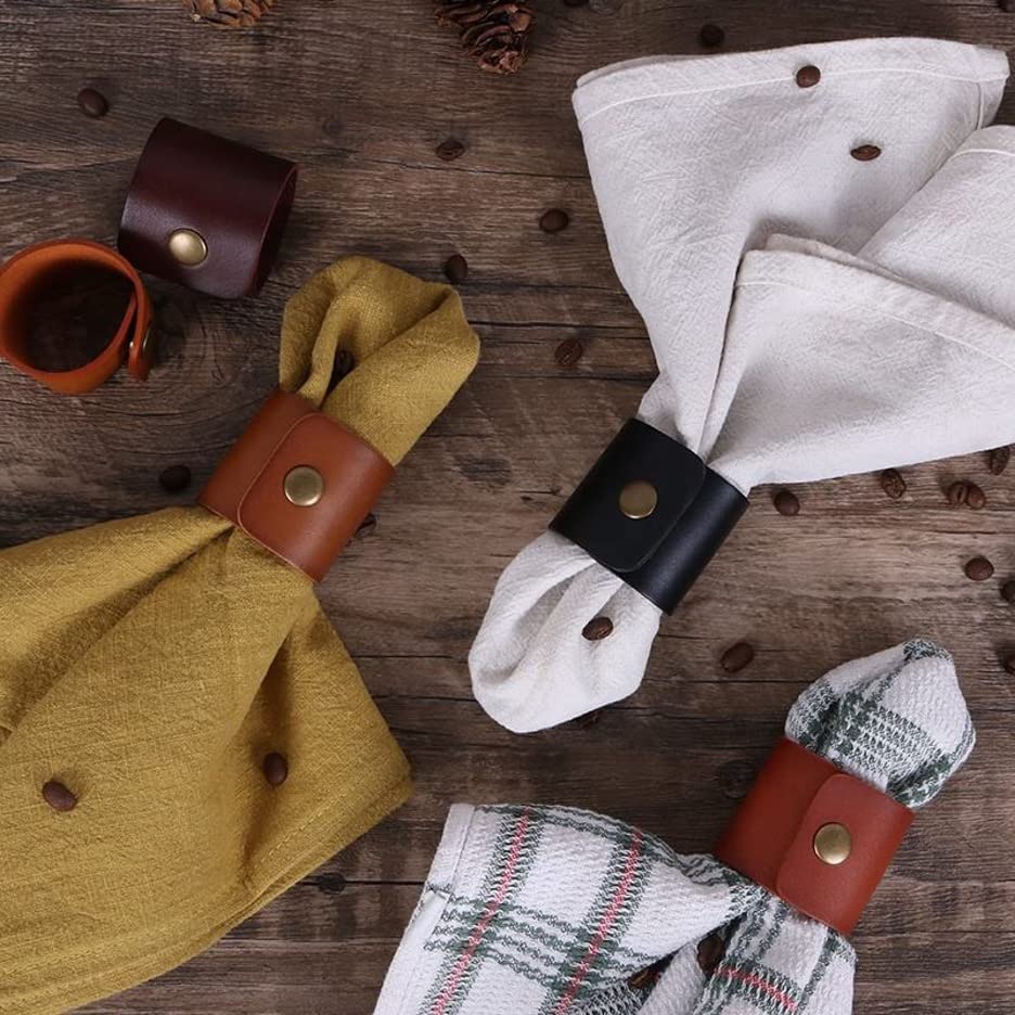 100% Genuine Leather Napkin Rings | Set of 4 | Table Decor | Leather Decor | Rustic Napkin Holders for Table Decor, Wedding, Dinner Party| Farmhouse | Rustic Leather Napkin Holder| Home Gift