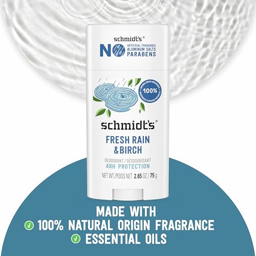 Image of Schmidt's Aluminum-Free Vegan Deodorant Fresh Rain & Birch with 24 Hour Odor Protection, for Women and Men, Natural Ingredients, Cruelty-Free, 2.65 oz