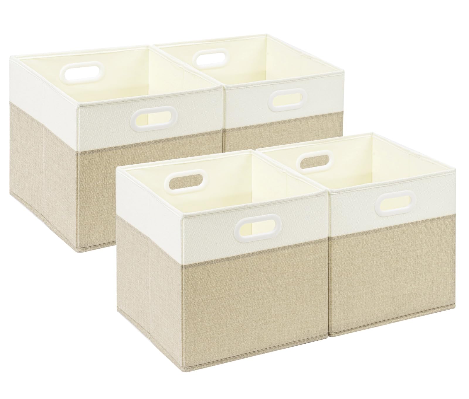 SOCOHOME Fabric Storage Boxes,28x28x28cm Storage Cube, Foldable Storage Baskets for Toys Nursery Closet(Light Khaki/Cream White, 4 Pack)