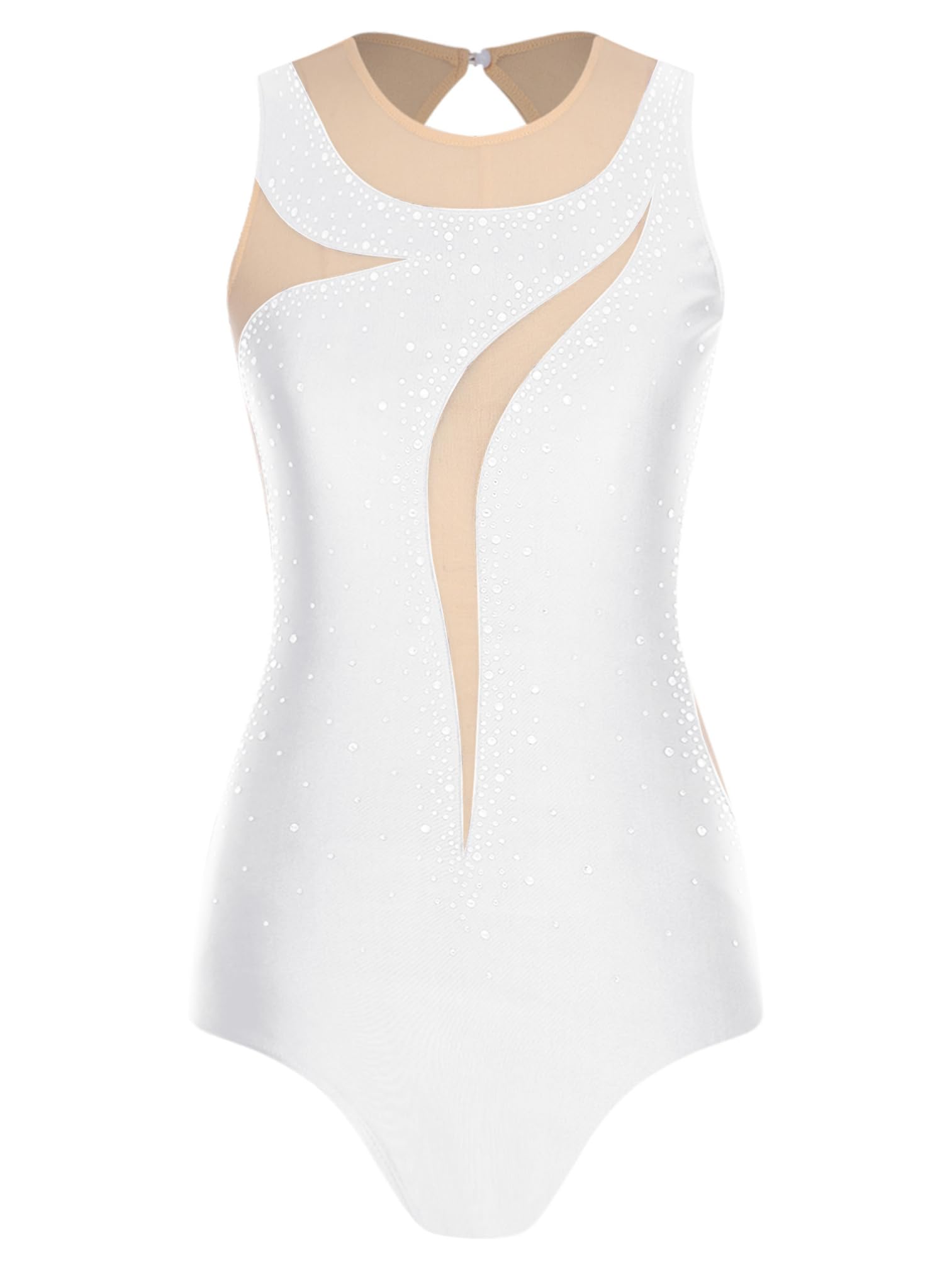 Agoky Damen Glitzer Gymnastikanzug Ärmelloser Turnanzug Eiskunstlauf Anzug | Mesh Spleiß Leotard Rundhals Ballett Body Tanz Bekleidung