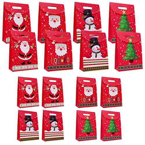 INHEMI Bolsas de Regalo Navidad, 16pcs Caja de Regalo Papel Kraft para Navidad, 4 Estilos