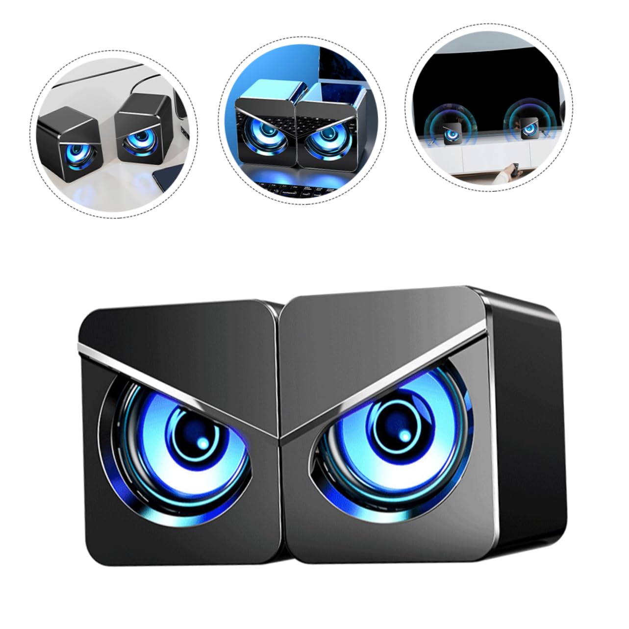 Angoily 1Pair USB Wired Loudspeaker Box for Desktop Creative External Speaker with Dual Stereo Sound Powerful Bass Compact Design Compatible with Home and Office Use