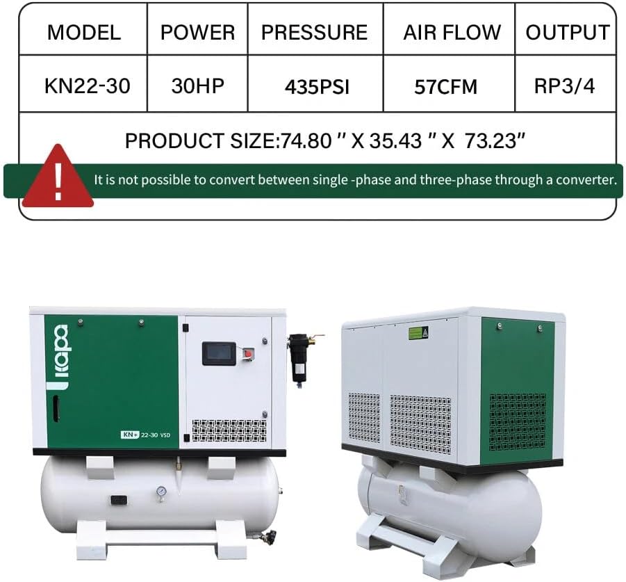 30HP 4-in-1 Rotary Screw Air Compressor & 480V/60Hz/3-Phase Stationary Industrial Air Compressor & 122cfm/116psi Commercial Air industry Compressed System