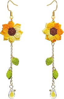 ISYOKE Handmade Crochet Sunflower Dangle Earrings for Women - Lightweight Boho Floral Summer Beach Jewelry