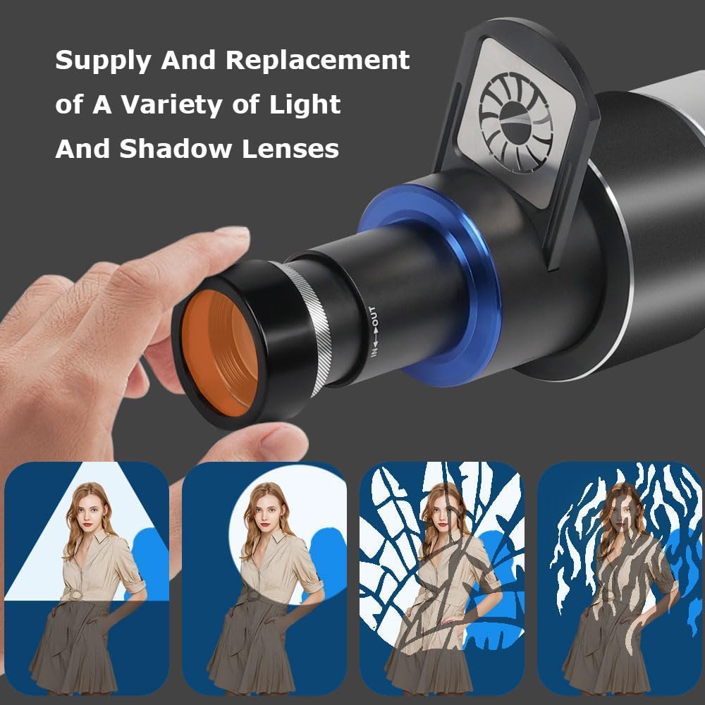 Snoot Bowens Mount Proiettore con 25 Gobos e 4 Filtri Colori, per Aputure Amaran 100X/D 200D/X, Godox SL60, Snoot per fotografia ottica Spotlight