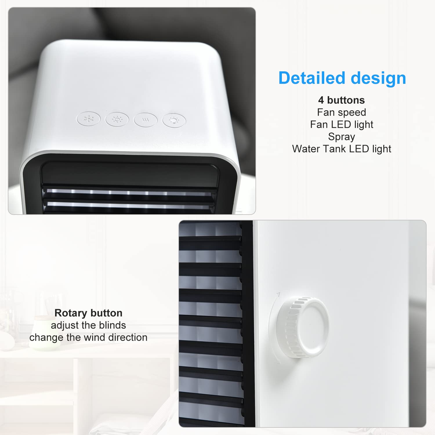 Climatiseur Mobile USB 3 en 1 avec Ventilateur, Réservoir 500ML, 3 Vitesses, Lumières 7 Couleurs, Rafraîchisseur d'air pour Chambre/Bureau | Leroy Merlin