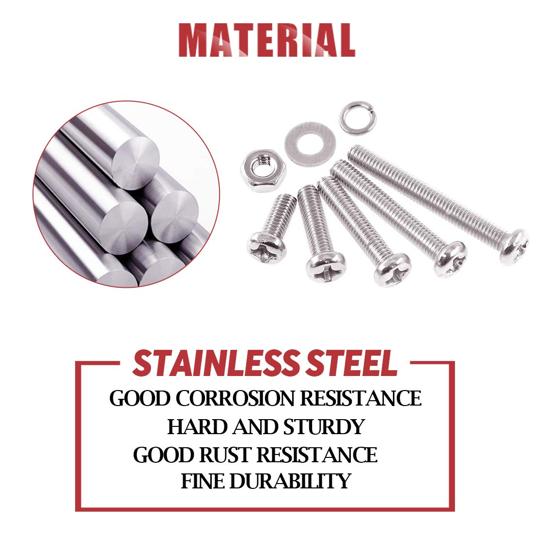 Hilitchi 300-Piece M3 Phillips Pan Head Screws Bolt Nut Lock Flat Washers Categories Kits, 304 Stainless Steel (M3) (M3)