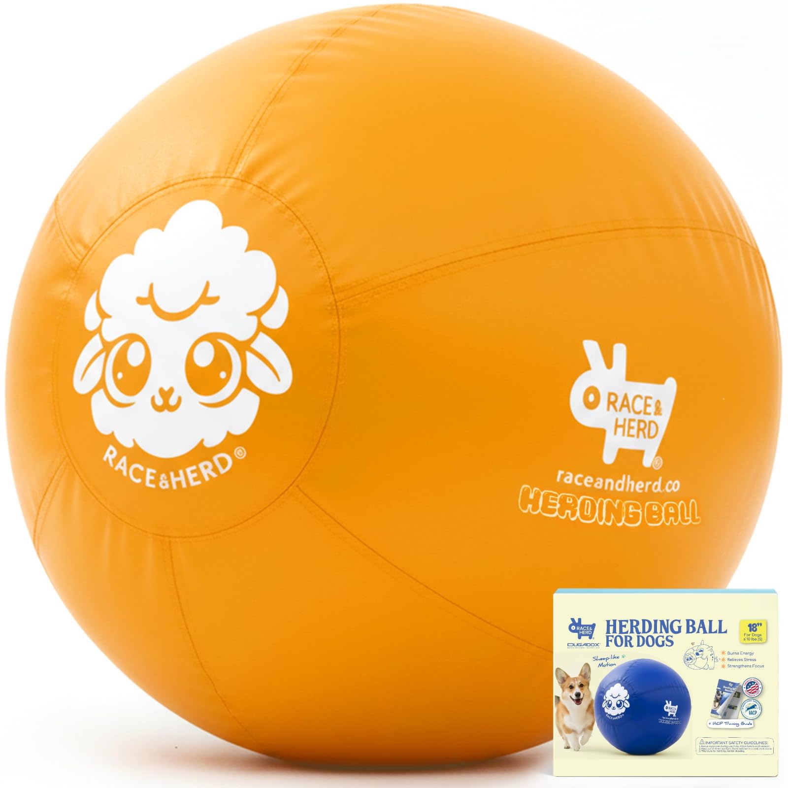 Race&Herd 18" Original XXL Herding Ball for Dogs - Giant Herding Dog Ball Australian Shepherds, Herding Toys, Dog Training Toy for Small Breeds, Dog Toy for Outdoor Play (for Small Dogs, Yellow)