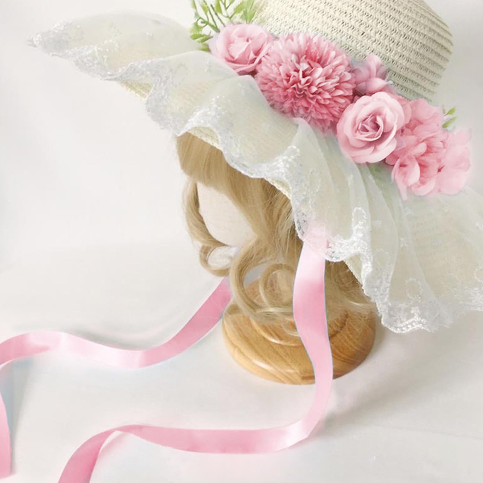 Cappello di paglia da donna, berretto da spiaggia a tesa larga, cappello da pescatore in paglia intrecciata traspirante con lacci, cappello da spiaggia francese, cappello da sole for le vacanze