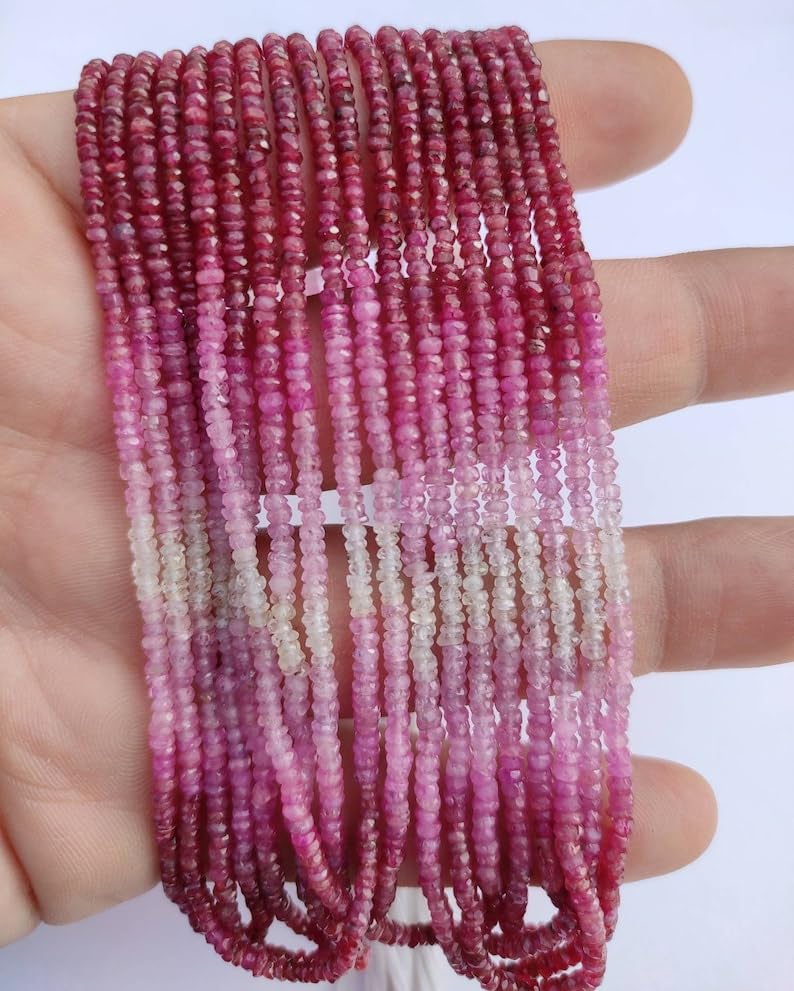 Natural Ruby roundelle Faceted Beads 2.5-3 mm 16 inch Long String Jewelry Making Gemstone Beads for Necklace Bracelet