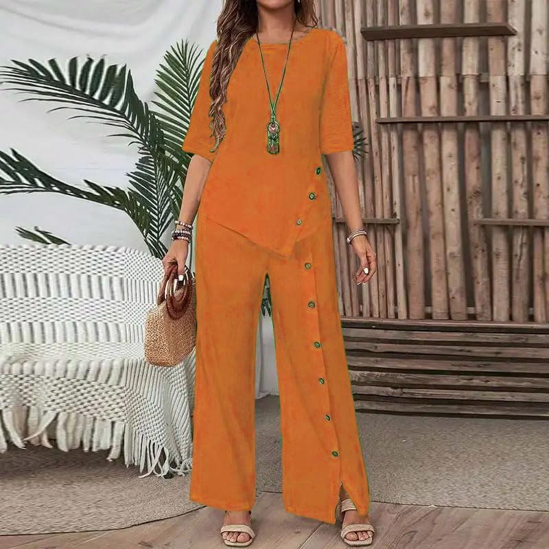 Women's irregular hem top and pants set, fashionable casual loose fit formal wide leg pants two-piece set