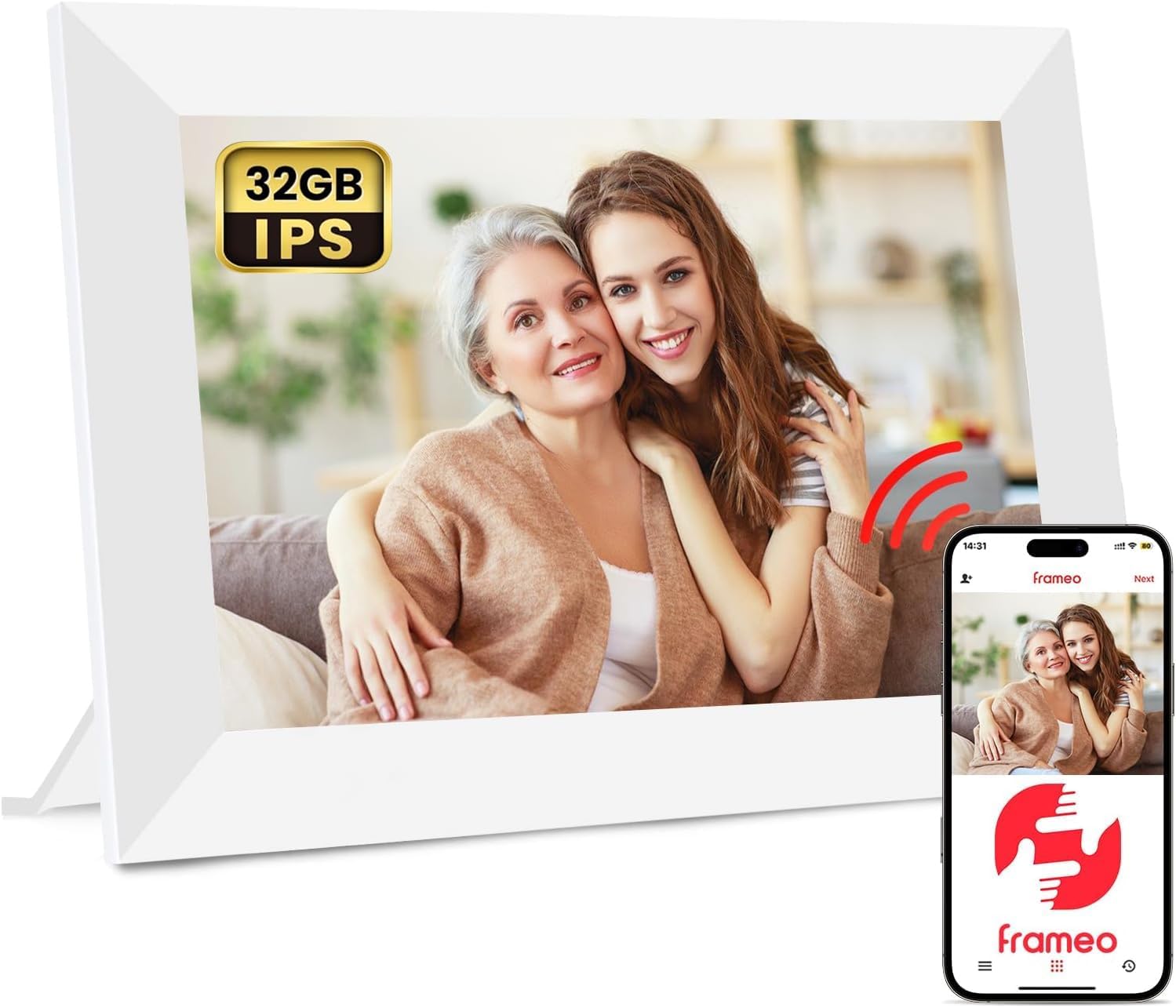 Frameo WiFi Digital Picture Frame 32GB Memory 10.1 Inch, 1280x800 HD IPS Touch Screen Photo Frame Electronic, Easy Setup, Share Photos or Videos Anywhere via Free Frameo APP