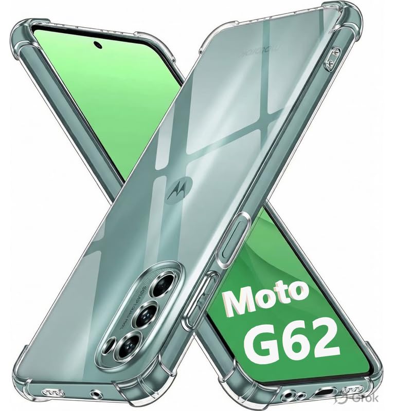 Image of Lustree Back Cover Transparent Case Compatible with Motorola G62 | Clear + TPU Case with 4 Corner Air Cushion Protection & Camera Protection | Slim& Stylus Cover