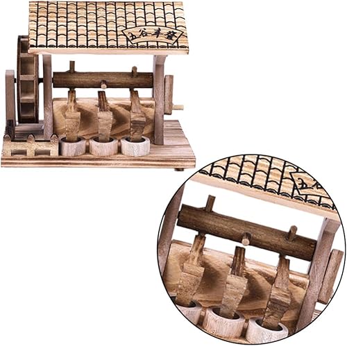 Miniatura 8 de Modelo de casa de rueda de agua de madera, figura de molino de agua antiguo chino, modelo decorativo, mesa de escritorio, figura de exhibición para
