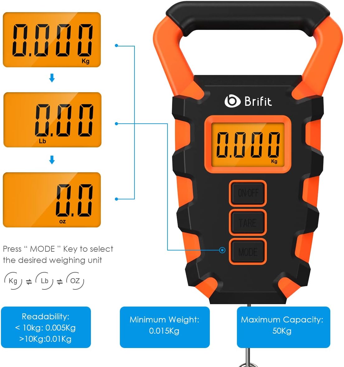 AMIR Digital Fishing Scale with Ruler, 15g/50kg Electronic Digital Luggage Scale, 110lb Max Fishing Postal Hanging Hook Scale with Measuring Tape, Backlit LCD Display (Batteries Included)