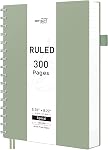 RETTACY Spiral Notebook College Ruled, 300 Pages, A5 Medium Size (14.5 x 21 cm), for School, Work, Journaling, 100 GSM Thick Paper, Flexible Plastic Cover (Light Green)