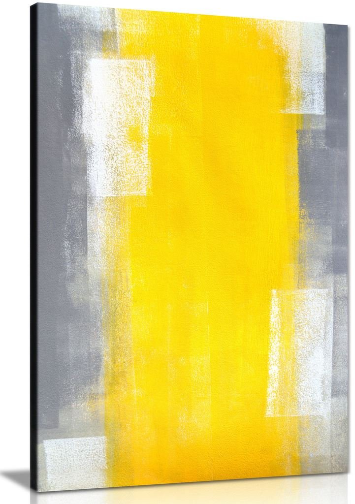 Panther Print Yellow,Grey Abstract Yellow & Grey Modern Office Painting Canvas Wall Art Picture Print (24X16)