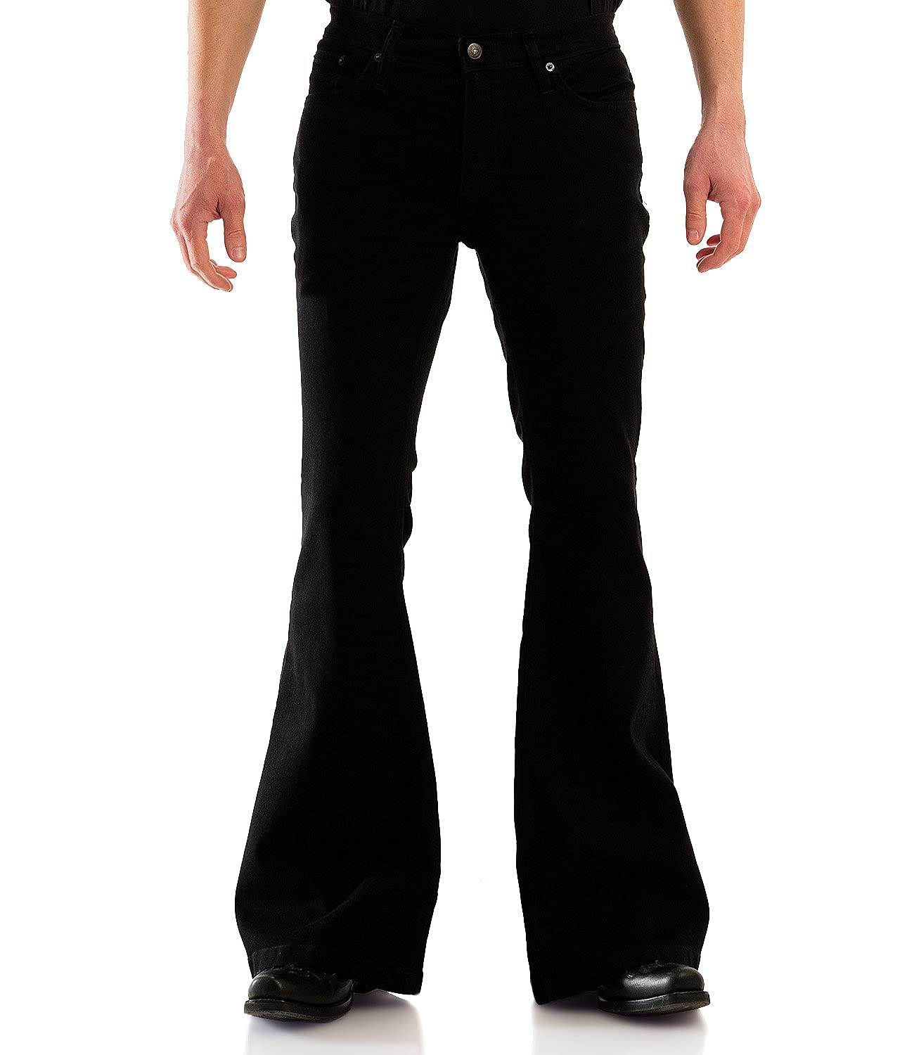 Comycom Herren Jeans Schlaghose BlackBlack schwarz - Dunkle Flared-Jeans für Männer im Retro 70er-Jahre Style, Hippie Bootcut-Jeans mit großem Schlag