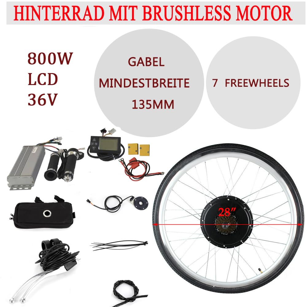 Zestaw do konwersji roweru elektrycznego, 28", 36 V, 800 W, silnik tylny, konwersja z wyświetlaczem LCD, zestaw "zrób to sam" E-Bike