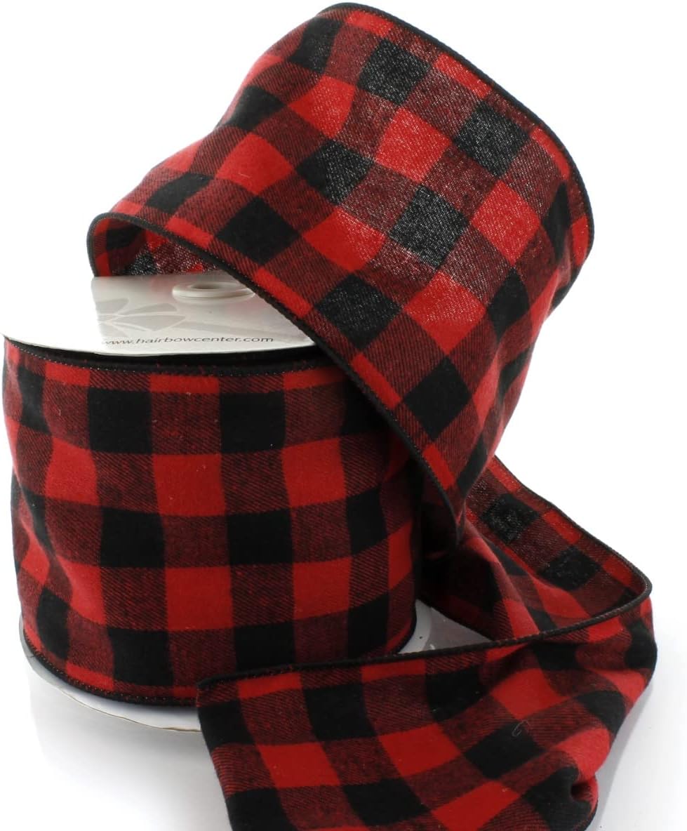 Ribbon Traditions 4.75 Wired Red/Black Flannel Plaid Ribbon - 25 Yards